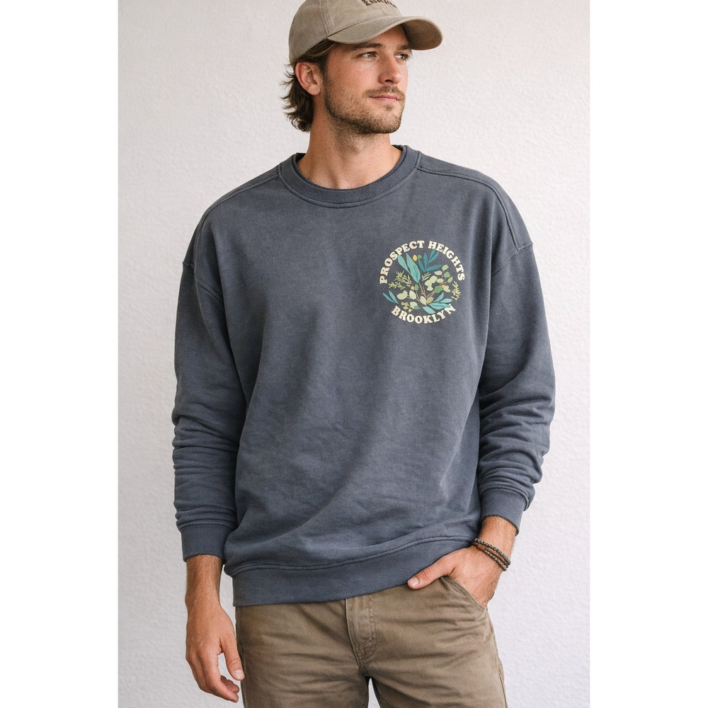 Prospect Heights Brooklyn Botanical Graphic Sweatshirt Crewneck Charcoal Gray LG